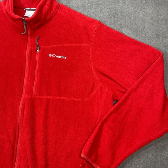 Columbia Red Full-Zip Fleece Jacket SZ XXL Mens Lightweight Warm Adjustable Hem - Picture 10 of 13